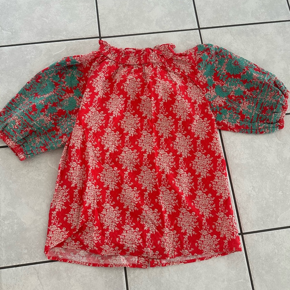 THML Red and Green Floral Blouse